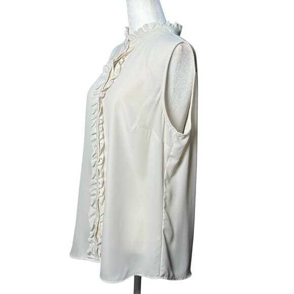 NEW Banana Republic Size PL Ruffle Front Collared Sleeveless Button Up Cream - Picture 5 of 9